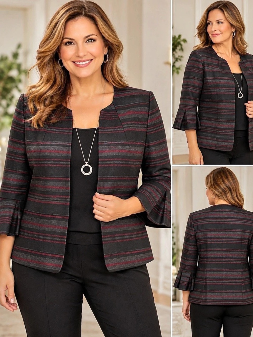 Nine West Striped Open Front Blazer Size 10 NWT